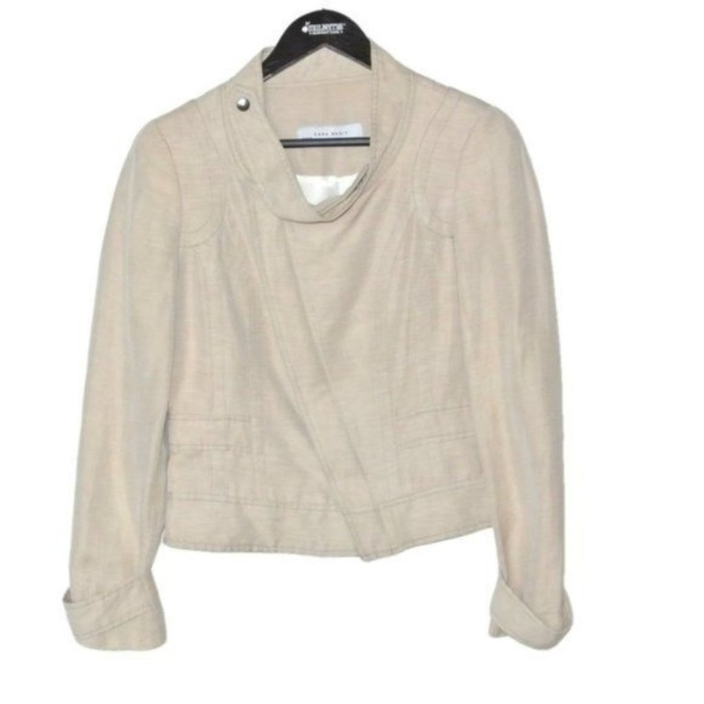 Zara Linen Ivory Motorcycle Jacket‎ M